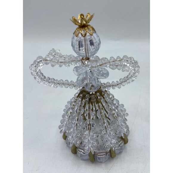 Handmade Beaded Safety Pin Angel Ornament Clear Gold Acrylic Beads Holiday Decor - Picture 3 of 9